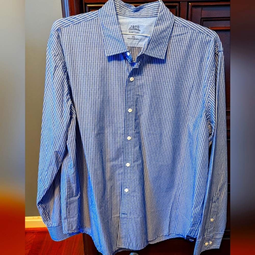 Izod Saltwater long sleeve button down collared shirt XXL